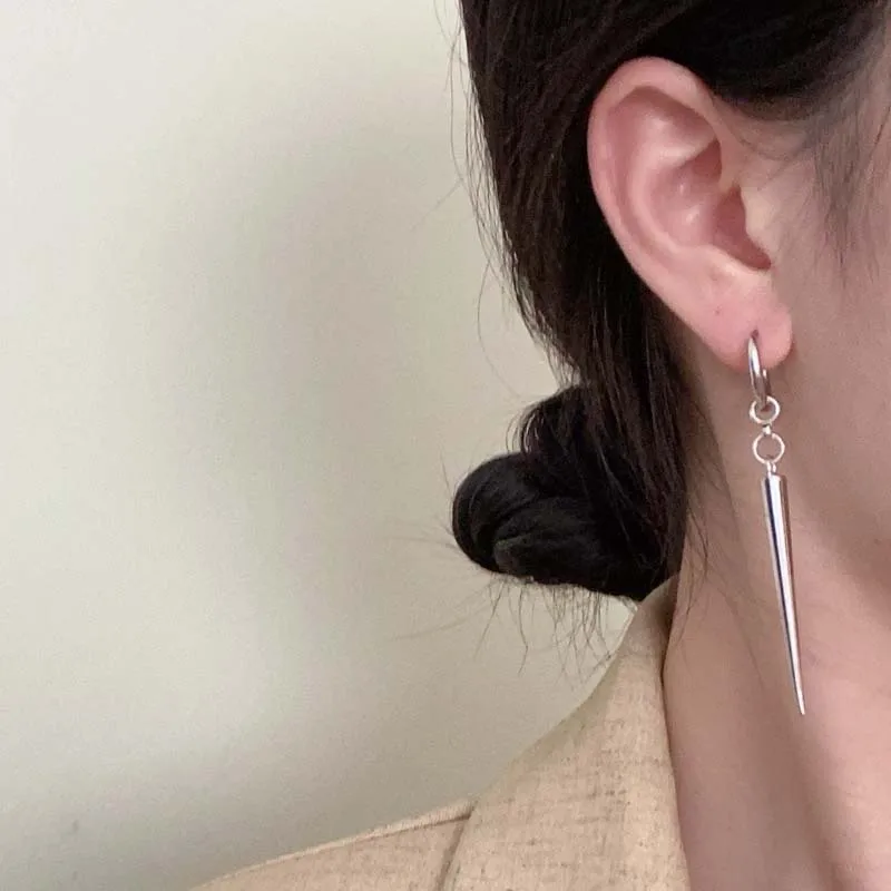 Gothic Silver Color Rivet Drop Earrings for Women Men Punk Hip Hop Metal Geometric Cone Pendant Earrings Y2K Party Jewelry Gifts thumbnail 4