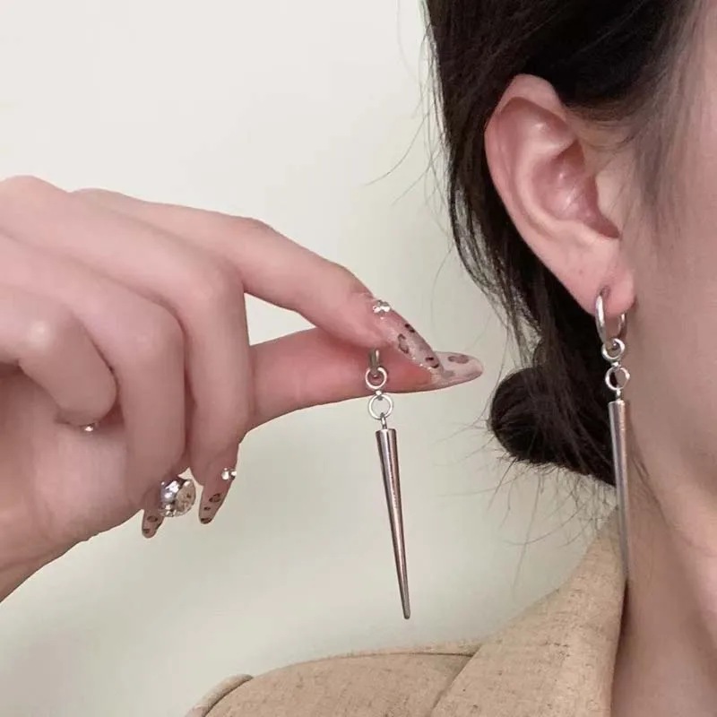 Gothic Silver Color Rivet Drop Earrings for Women Men Punk Hip Hop Metal Geometric Cone Pendant Earrings Y2K Party Jewelry Gifts thumbnail 3