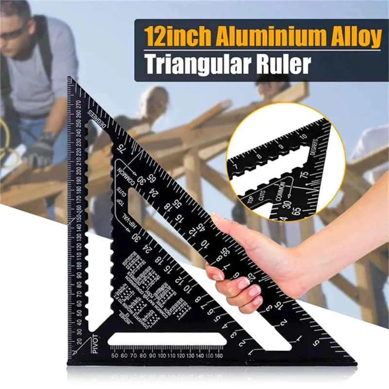 7'' /12" Triangle Ruler Carpenter Measuring Layout Tool Metric Alloy Metal Triangle Ruler Protractor for Woodworking Tools thumbnail 2