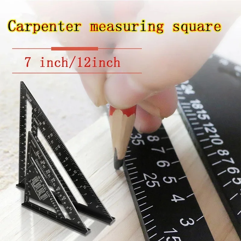 7'' /12" Triangle Ruler Carpenter Measuring Layout Tool Metric Alloy Metal Triangle Ruler Protractor for Woodworking Tools thumbnail 3