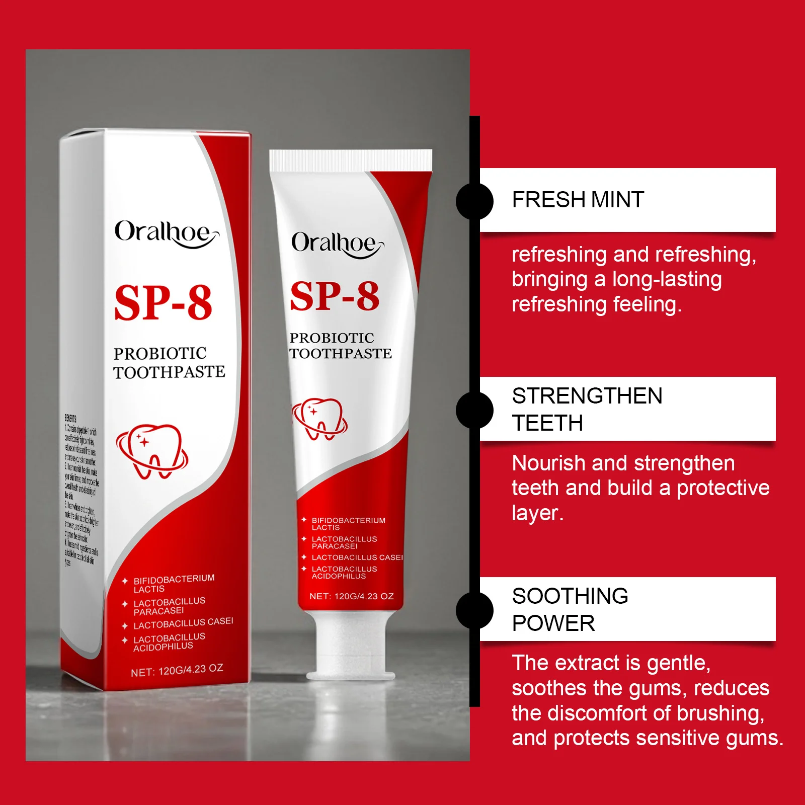 Sp-8 Probiotic Toothpaste Whitening Tooth Remove Plaque Stains Teeth Whitener Oral Hygiene Clean Fresh Breath Dental 120g/240g thumbnail 2