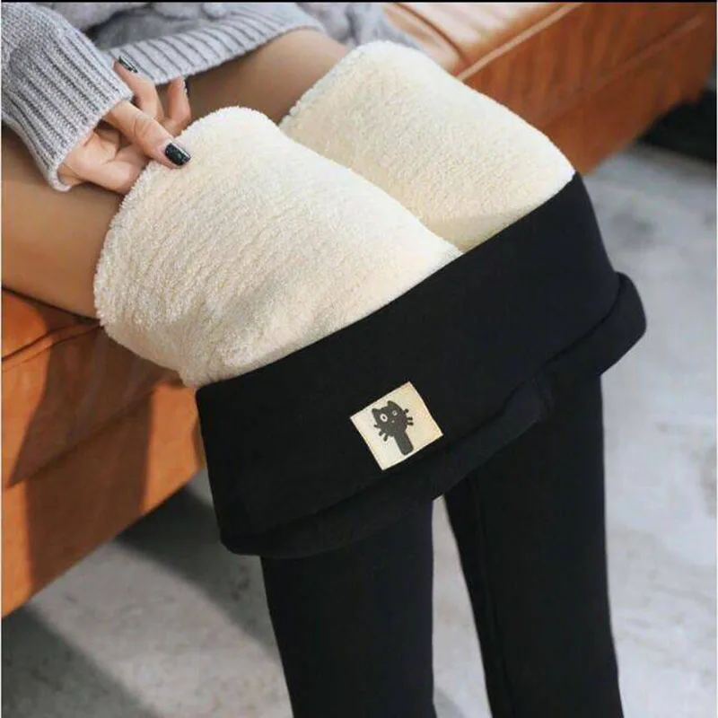 Women Lamb Fleece Leggings Seamless High Waist Thermal Winter Warm Tights Solid Stretchy Casual Pants Female Streetwear Jogger thumbnail 2
