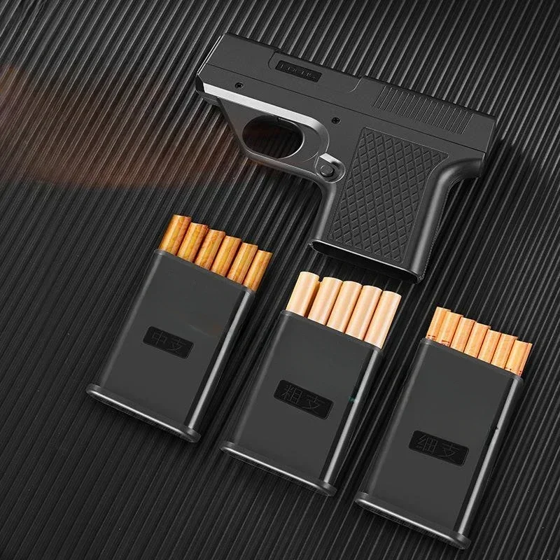 2026 New Clip Gun Type Butane Gas Lighter Three Capacity Cigarette Holder Windproof Jet Blue Flame Lighters Men's Gifts (NO GAS) thumbnail 2