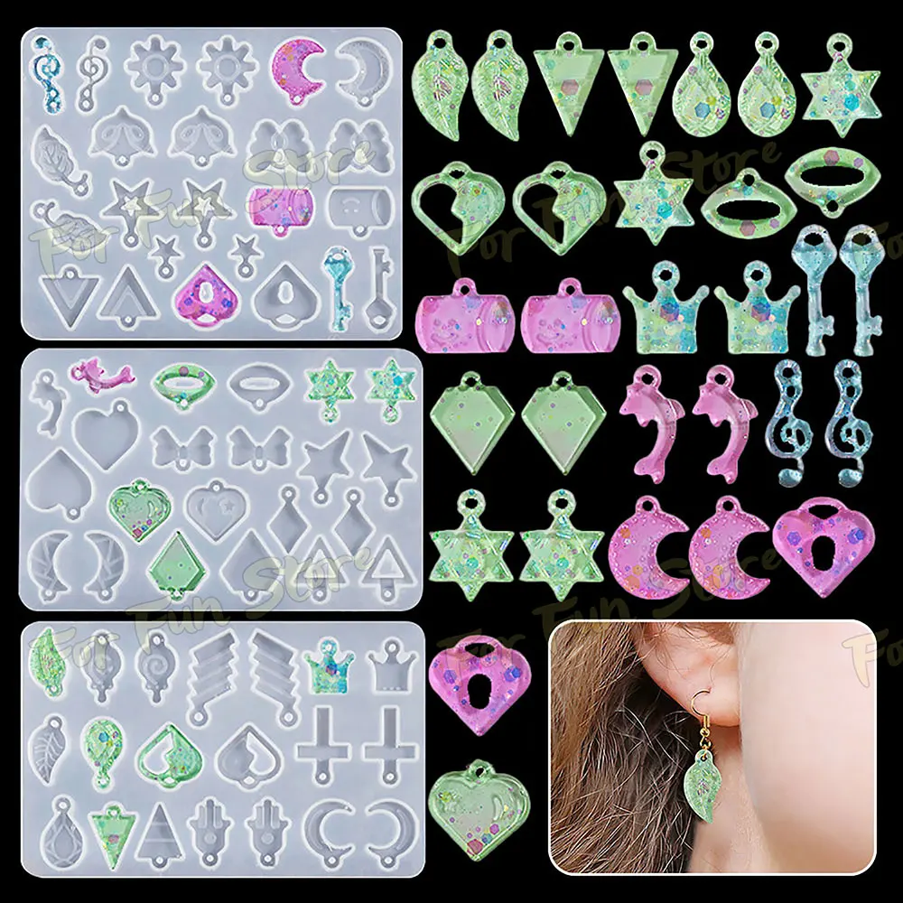 For Fun DIY Earring Pendant Silicone Mold Epoxy Resin Jewelry Making Molds Mixed Style Charms Keychain Mould Creative Handicraft thumbnail 3