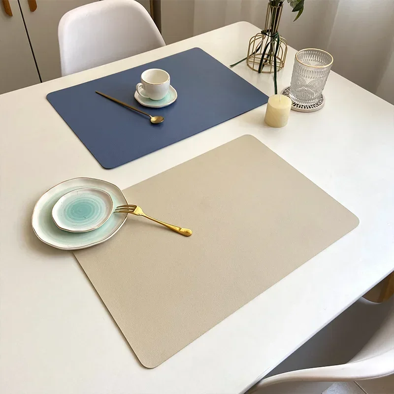 INS Nordic Solid Double Sides Leather Dining Mat Heat Insulation Placemat Home Waterproof Oil Proof Hotel Rectangle Pad thumbnail 4