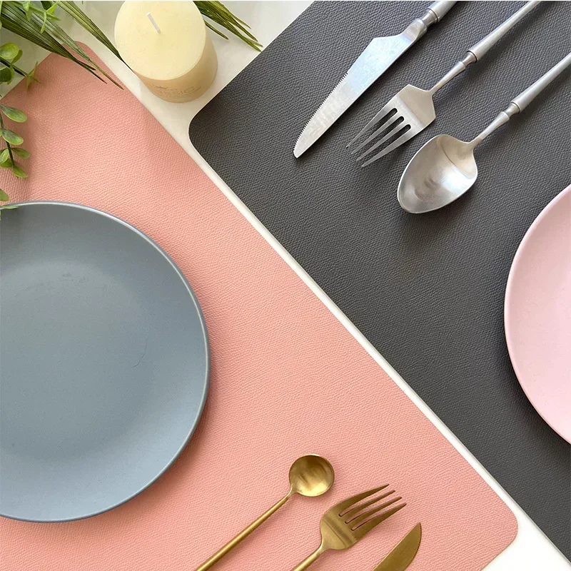 INS Nordic Solid Double Sides Leather Dining Mat Heat Insulation Placemat Home Waterproof Oil Proof Hotel Rectangle Pad thumbnail 3
