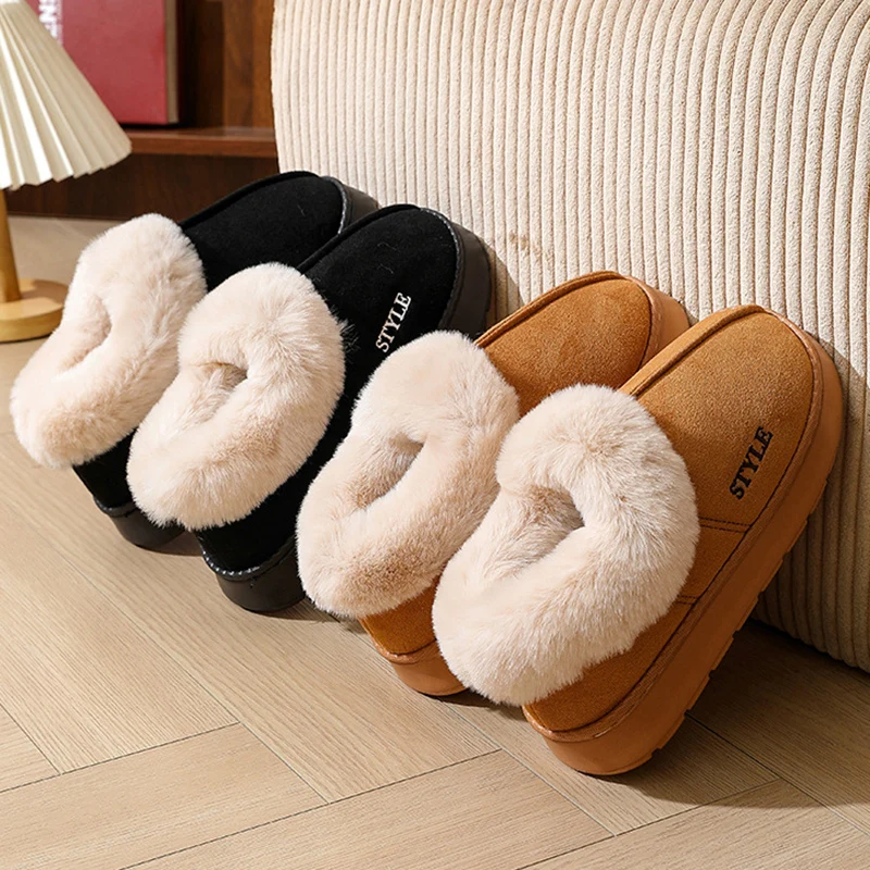 Anti-slip Thick Plush Snow Boots Women Faux Suede Platform Fur Winter Boots Woman Slip On Warm Cotton Padded Shoes Female 45 thumbnail 2