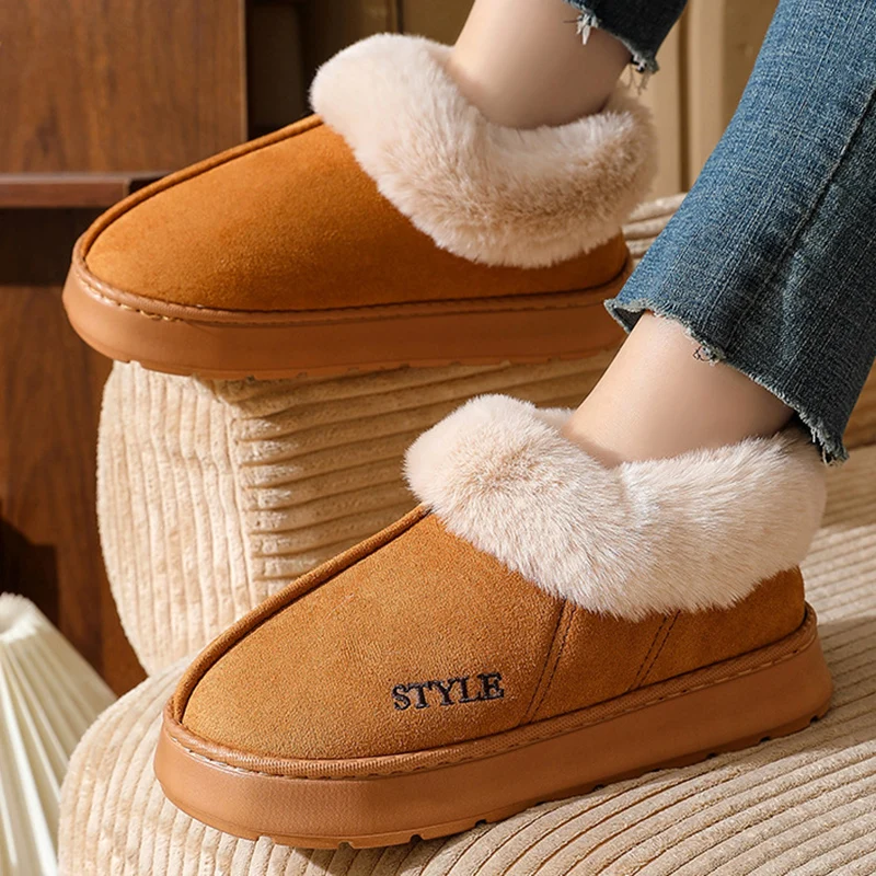 Anti-slip Thick Plush Snow Boots Women Faux Suede Platform Fur Winter Boots Woman Slip On Warm Cotton Padded Shoes Female 45 thumbnail 5