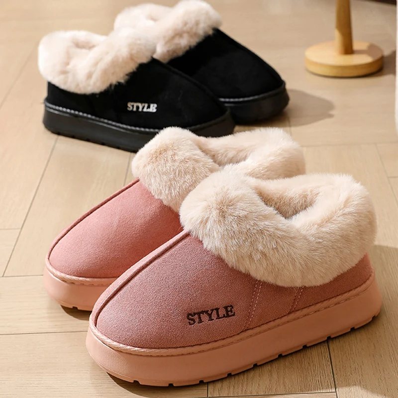 Anti-slip Thick Plush Snow Boots Women Faux Suede Platform Fur Winter Boots Woman Slip On Warm Cotton Padded Shoes Female 45 thumbnail 6
