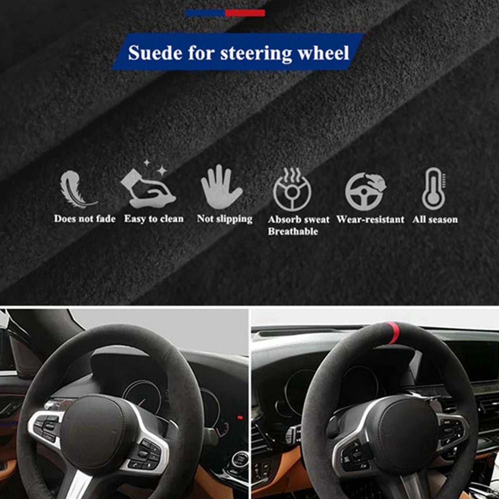 Suede Car Steering Wheel Braid For Seat Leon ST Cupra Ateca Cupra Ateca FR Leon Cupra R Leon ST Cupra Car Steering Wheel Cover thumbnail 3