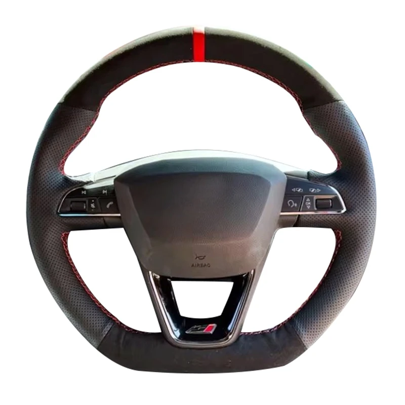 Suede Car Steering Wheel Braid For Seat Leon ST Cupra Ateca Cupra Ateca FR Leon Cupra R Leon ST Cupra Car Steering Wheel Cover thumbnail 2