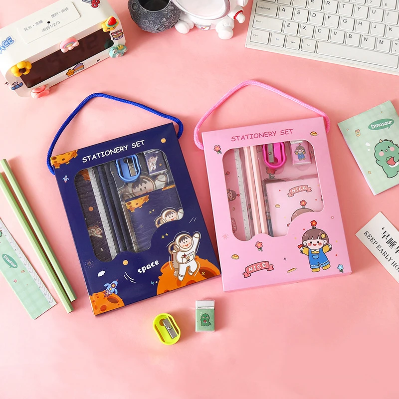 6Pcs Creative Children Stationery Set Cartoon Pencil Sharpener Eraser Note Book Ruler Pencil Kawaii School Supplies Gifts thumbnail 3