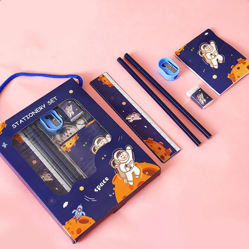 6Pcs Creative Children Stationery Set Cartoon Pencil Sharpener Eraser Note Book Ruler Pencil Kawaii School Supplies Gifts thumbnail 6