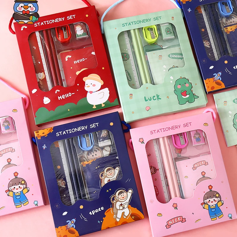6Pcs Creative Children Stationery Set Cartoon Pencil Sharpener Eraser Note Book Ruler Pencil Kawaii School Supplies Gifts thumbnail 5
