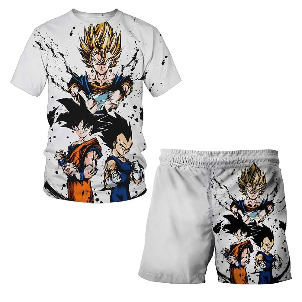 Japanese cartoon Dragon Ball Z T-shirt children's top T-shirt shorts two-piece set for summer boys T-shirt+shorts beach pants thumbnail 3