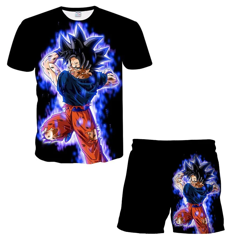 Japanese cartoon Dragon Ball Z T-shirt children's top T-shirt shorts two-piece set for summer boys T-shirt+shorts beach pants thumbnail 2