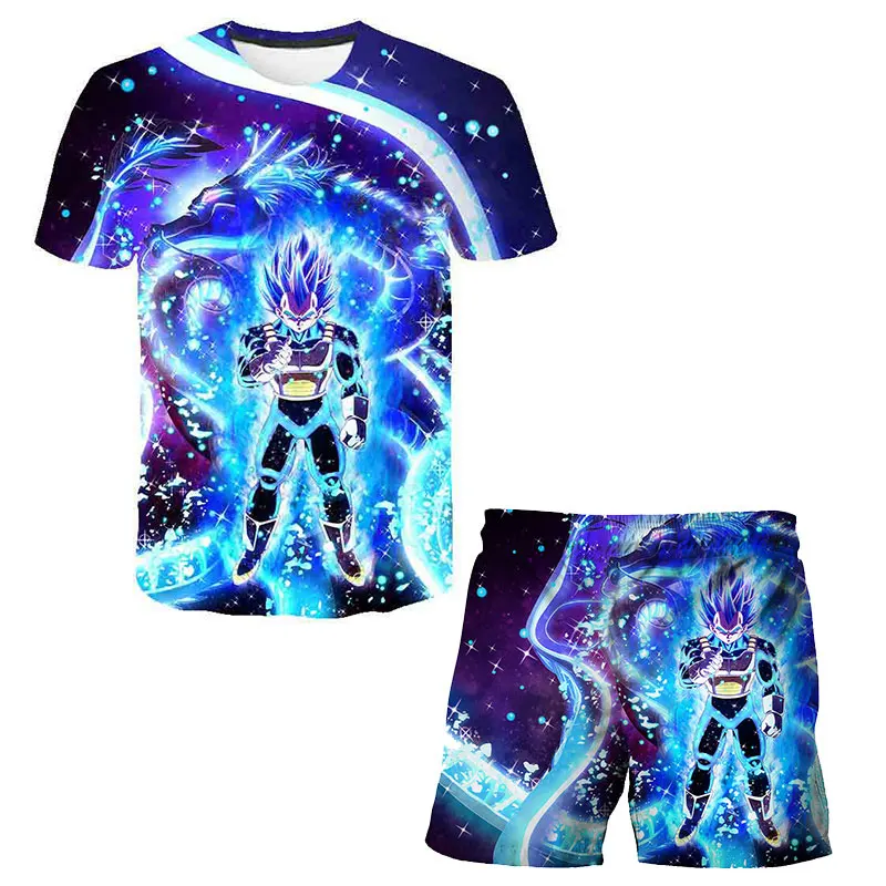 Japanese cartoon Dragon Ball Z T-shirt children's top T-shirt shorts two-piece set for summer boys T-shirt+shorts beach pants thumbnail 6