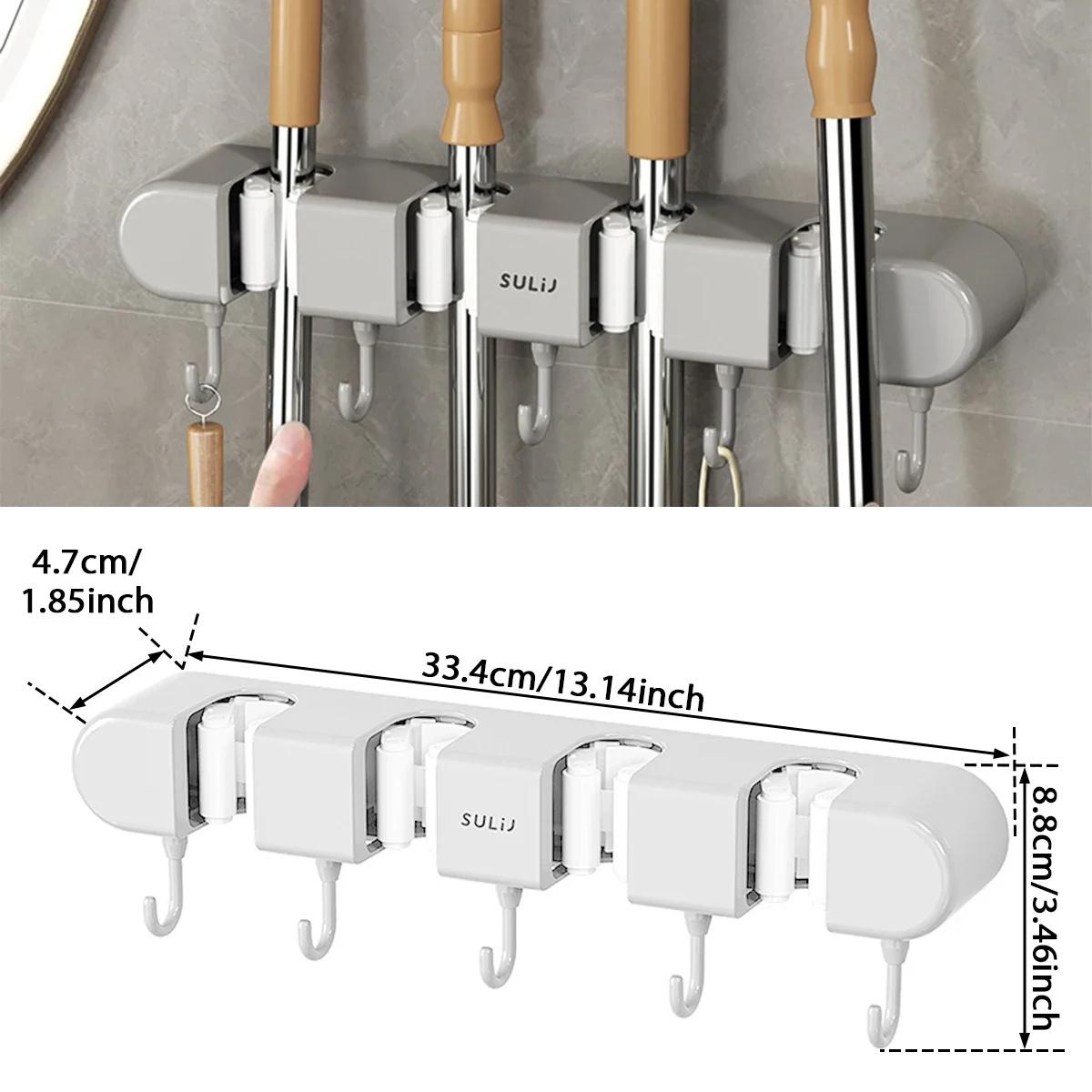 Broom Mop Holder with Hooks Wall Mounted Broom Storage Rack No Drilling Self-Adhesive Kitchens Organizer Multifunction Holder thumbnail 4
