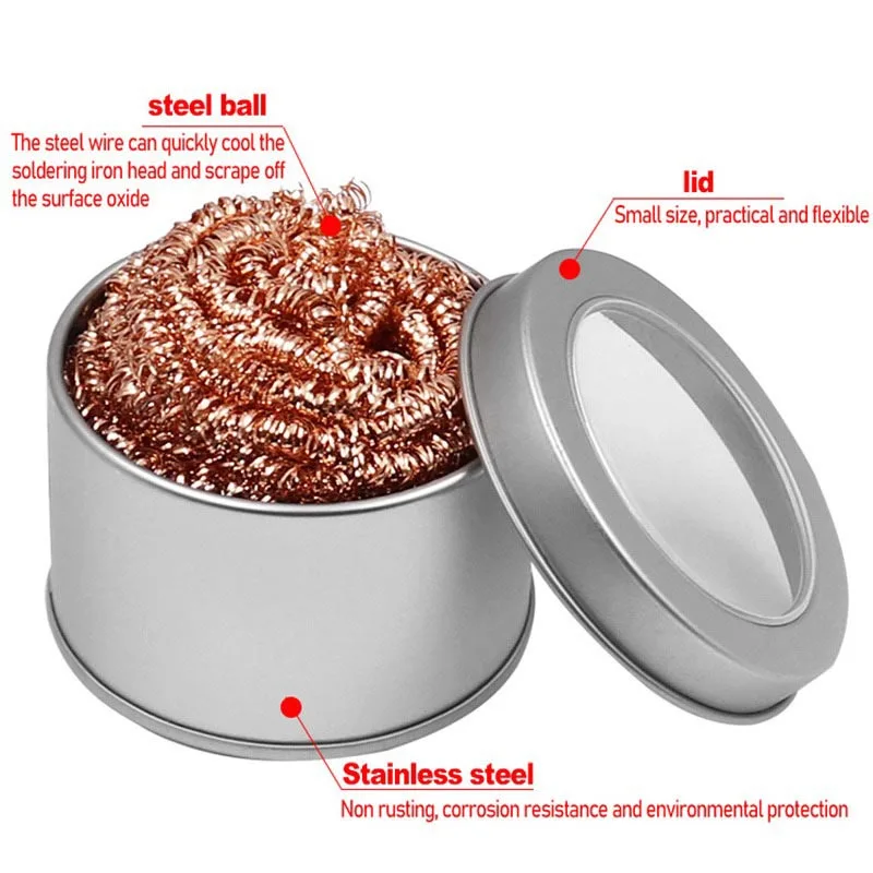 Cleaner Ball Cleaning Ball Desoldering Soldering Iron Mesh Filter Cleaning Nozzle Tip Copper Wire Metal Dross Box Clean Bal thumbnail 3