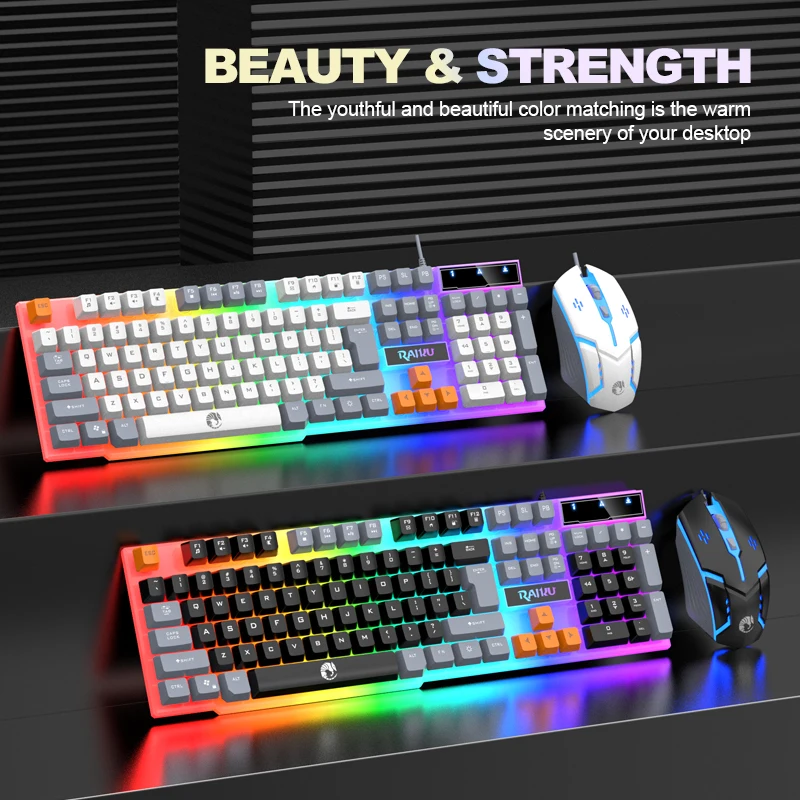 Single keyboard and keyboard mouse RAIKU T26 Three tone Luminous Keyboard Mouse Wired Mechanical Touch Gaming Mouse Keyboard Set thumbnail 3