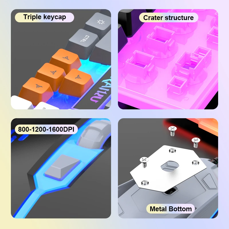 Single keyboard and keyboard mouse RAIKU T26 Three tone Luminous Keyboard Mouse Wired Mechanical Touch Gaming Mouse Keyboard Set thumbnail 4