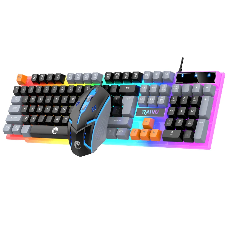 Single keyboard and keyboard mouse RAIKU T26 Three tone Luminous Keyboard Mouse Wired Mechanical Touch Gaming Mouse Keyboard Set thumbnail 2