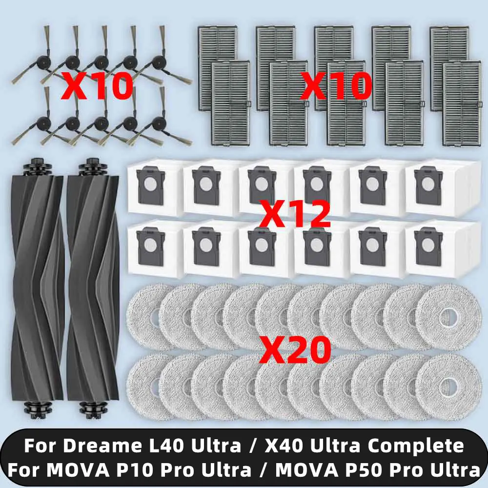 Compatible For Dreame L40 Ultra / X40 Ultra Complete / MOVA P10 Pro Ultra / MOVA P50 Pro Ultra Parts Filter Dust Bag Mop Brush