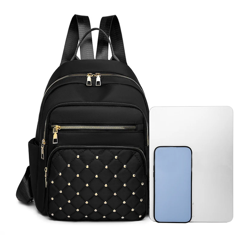 Diamond check embroidered thread riveted backpack women's fashion travel bag casual all-match women's backpack thumbnail 3