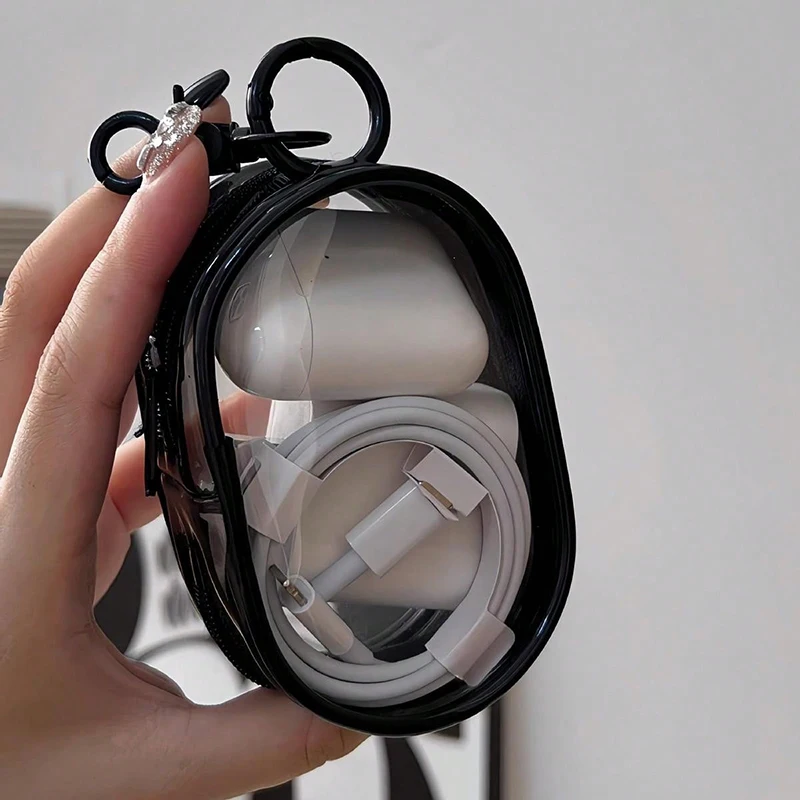 Portable Mini Transparent Storage Bag with Zipper, Multifunctional Headphone and Charger Case, Travel Accessories with Keychain thumbnail 6