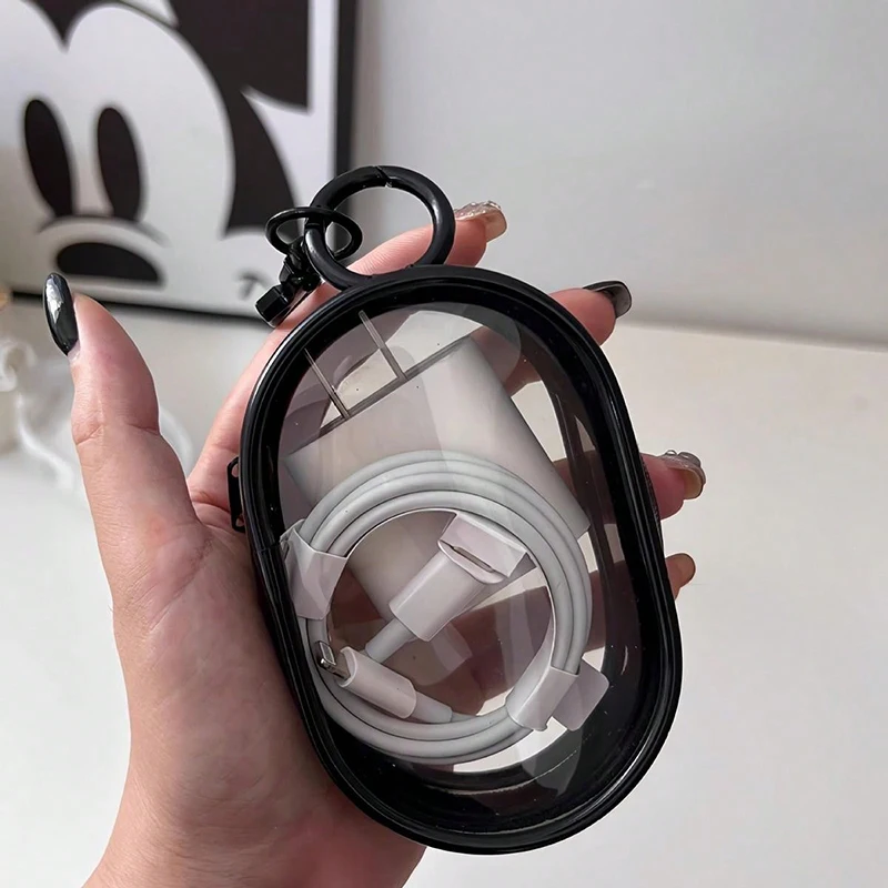 Portable Mini Transparent Storage Bag with Zipper, Multifunctional Headphone and Charger Case, Travel Accessories with Keychain thumbnail 5
