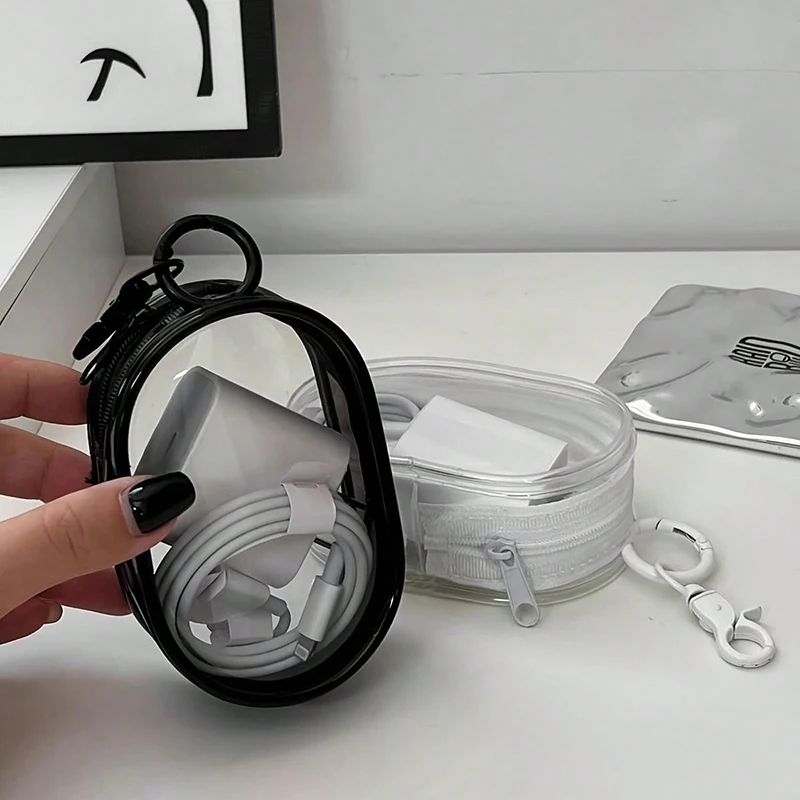 Portable Mini Transparent Storage Bag with Zipper, Multifunctional Headphone and Charger Case, Travel Accessories with Keychain thumbnail 4