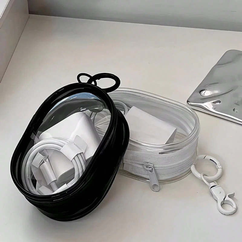 Portable Mini Transparent Storage Bag with Zipper, Multifunctional Headphone and Charger Case, Travel Accessories with Keychain thumbnail 3