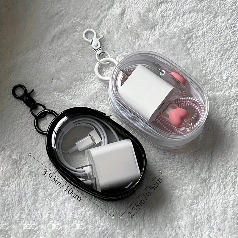 Portable Mini Transparent Storage Bag with Zipper, Multifunctional Headphone and Charger Case, Travel Accessories with Keychain thumbnail 2