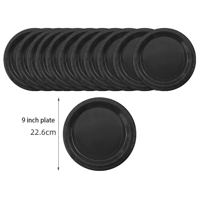 Solid Black Theme Cutlery Birthday Party Paper Disposable Tableware Paper Napkins Cups Plates Tablecloth Fork spoon Party Decor thumbnail 4