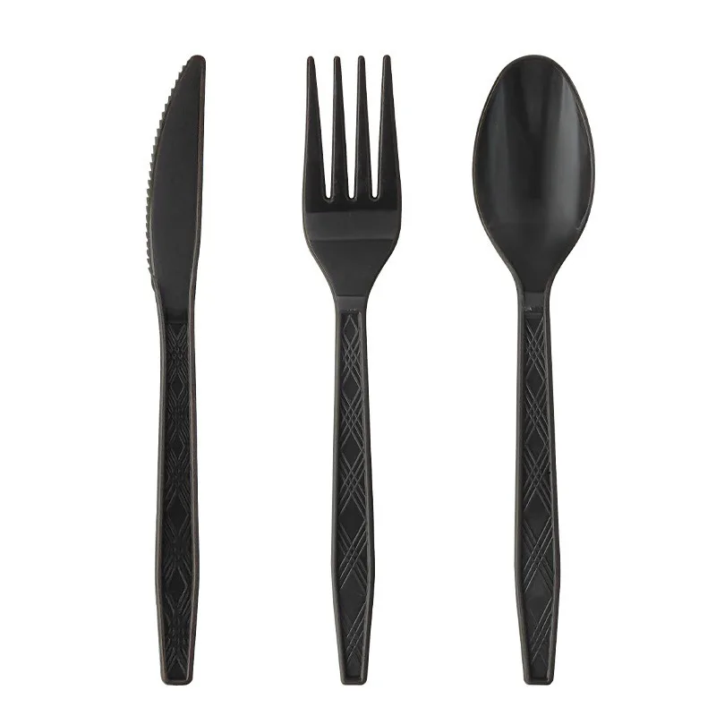 Solid Black Theme Cutlery Birthday Party Paper Disposable Tableware Paper Napkins Cups Plates Tablecloth Fork spoon Party Decor thumbnail 2