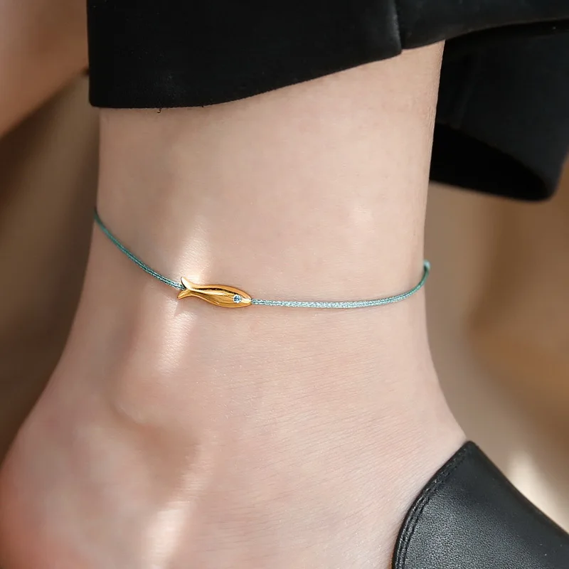 VENTFILLE 925 Sterling Silver Koi Fish Anklet Rope for Women Girl Cute Fashion Summer Jewelry Dropshipping Wholesale thumbnail 3
