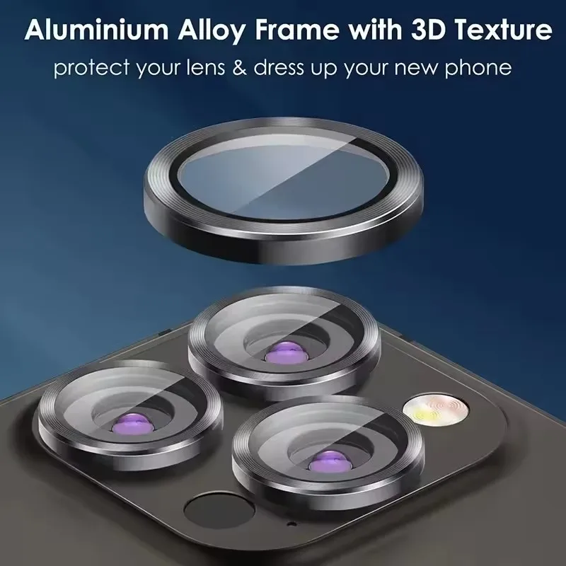 3Pcs Metal Lens Protector Glass for IPhone 16 13 12 11 14 15 Pro Max Mini Back Camera Lens Protection for IPhone 14 15 16 Plus thumbnail 2
