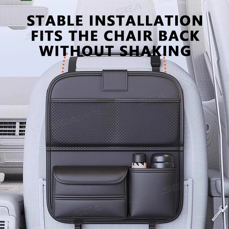 SEAMETAL Car Seat Back Storage Bag Large Capacity Multi-Pocket Backseat Organizer Foldable Dining Table Tablet Tray Hanging Bag thumbnail 3