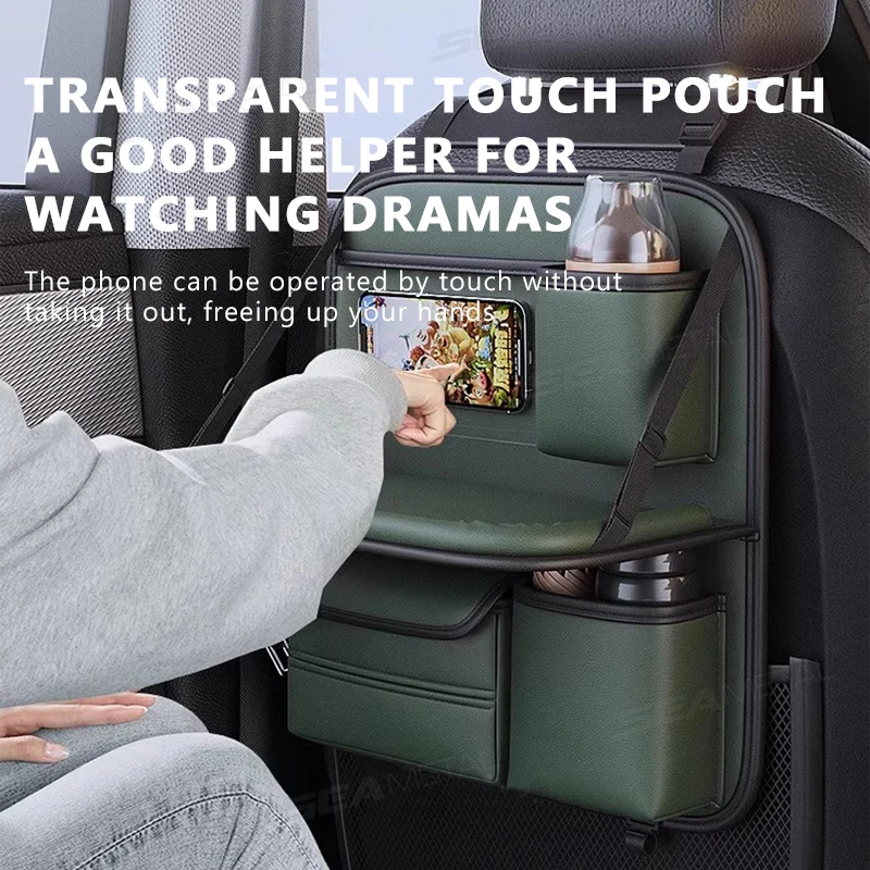 SEAMETAL Car Seat Back Storage Bag Large Capacity Multi-Pocket Backseat Organizer Foldable Dining Table Tablet Tray Hanging Bag thumbnail 4