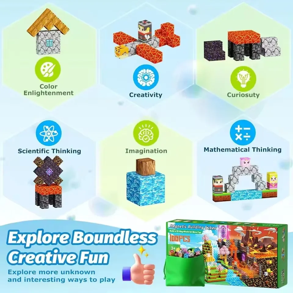 Magnetic Building Blocks Mine Magnet World Set Toys STEM Montessori Stacking Cubes Creative Construction Set Christmas Gift thumbnail 4