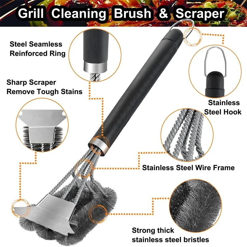 1/2PCS  Safe Grill Brush and Scraper with Deluxe Handle Grill Cleaner Brush Stainless Steel Bristle Grill Brush Accessories thumbnail 3