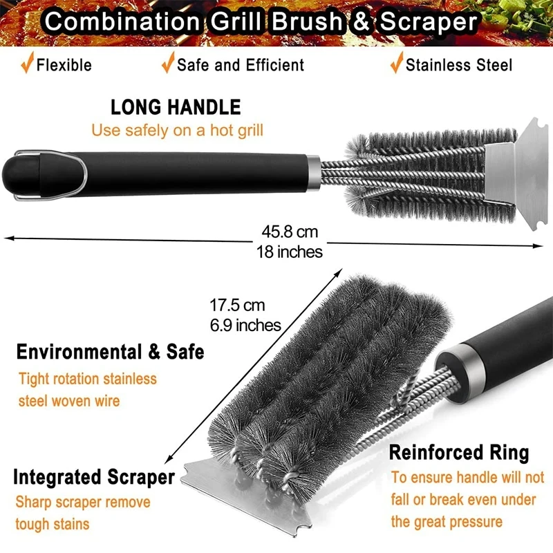 1/2PCS  Safe Grill Brush and Scraper with Deluxe Handle Grill Cleaner Brush Stainless Steel Bristle Grill Brush Accessories thumbnail 6