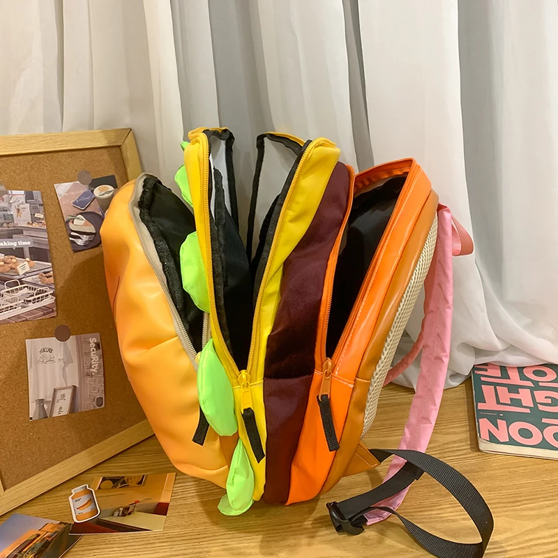 Cartoon Cute Multi-storey Hamburger Travel Backpack Women Large Capacity Personality Waterproof School Backpacks for Girls Gift thumbnail 4