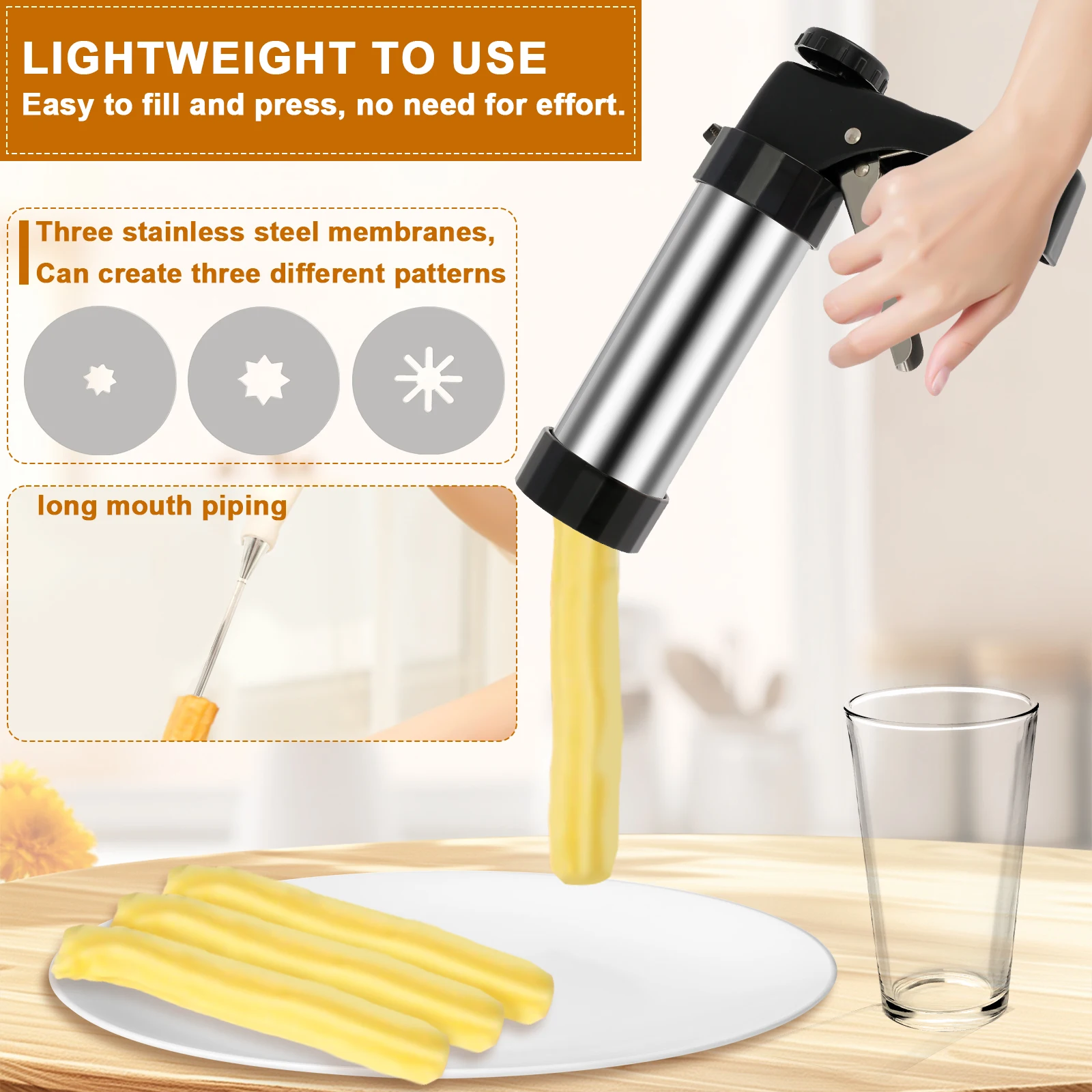 Churrera Churro Maker Machine Stainless Steel DIY Cake Cream Decor Making Machine Nozzles Mold Biscuit Maker Kitchen Baking Tool thumbnail 4