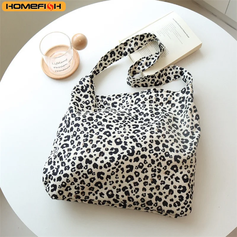 HOMEFISH Korean Style Ins Leopard Print Shoulder Bag, Lightweight Casual Canvas Crossbody Bag for Women thumbnail 4