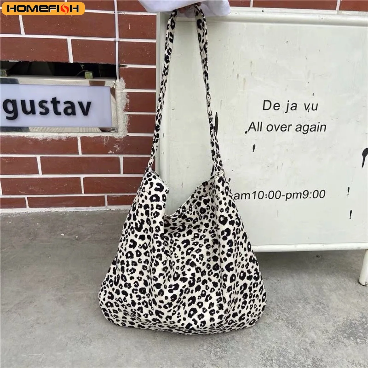 HOMEFISH Korean Style Ins Leopard Print Shoulder Bag, Lightweight Casual Canvas Crossbody Bag for Women thumbnail 3