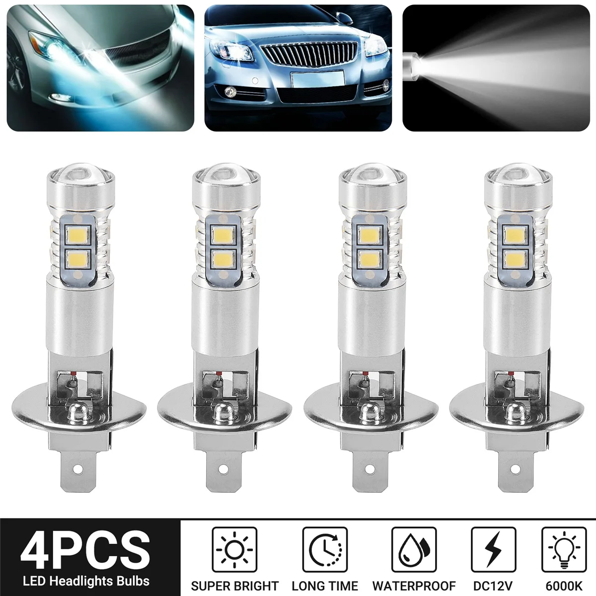 4PCS H1 LED Headlight Fog Driving Light Bulbs 6000K Super White 200W thumbnail 6