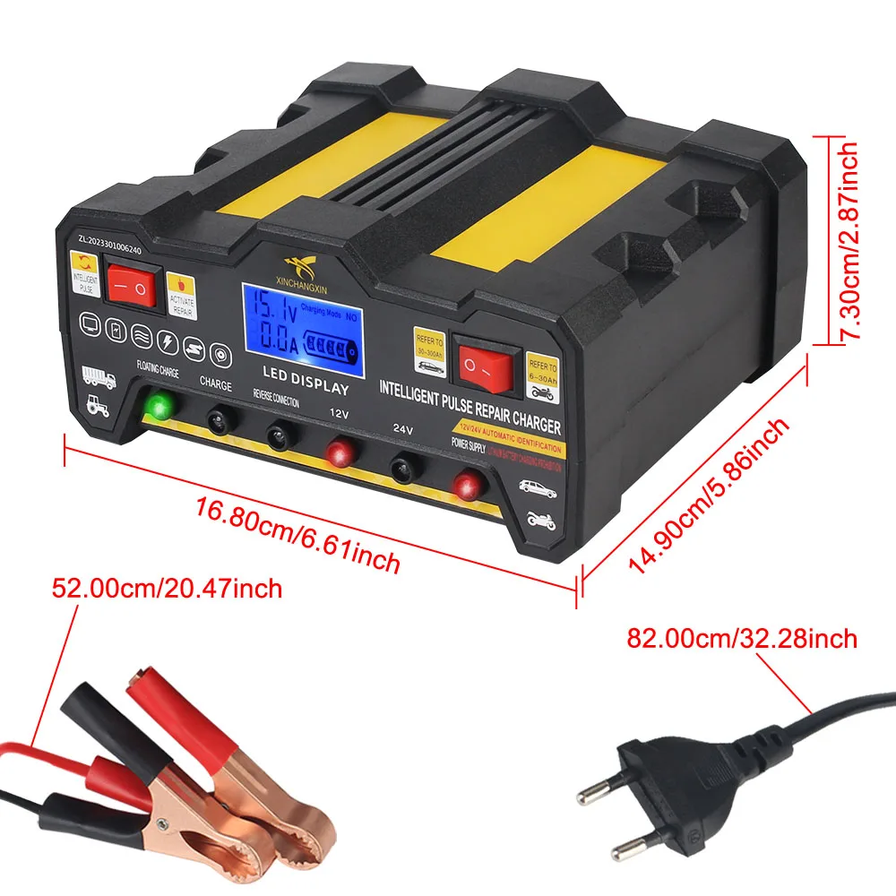 EU Plug LCD Display 220W Full Automatic Car Battery Charger Intelligent Pulse Repair Battery Charger 300AH For Wet Dry Lead Acid thumbnail 4