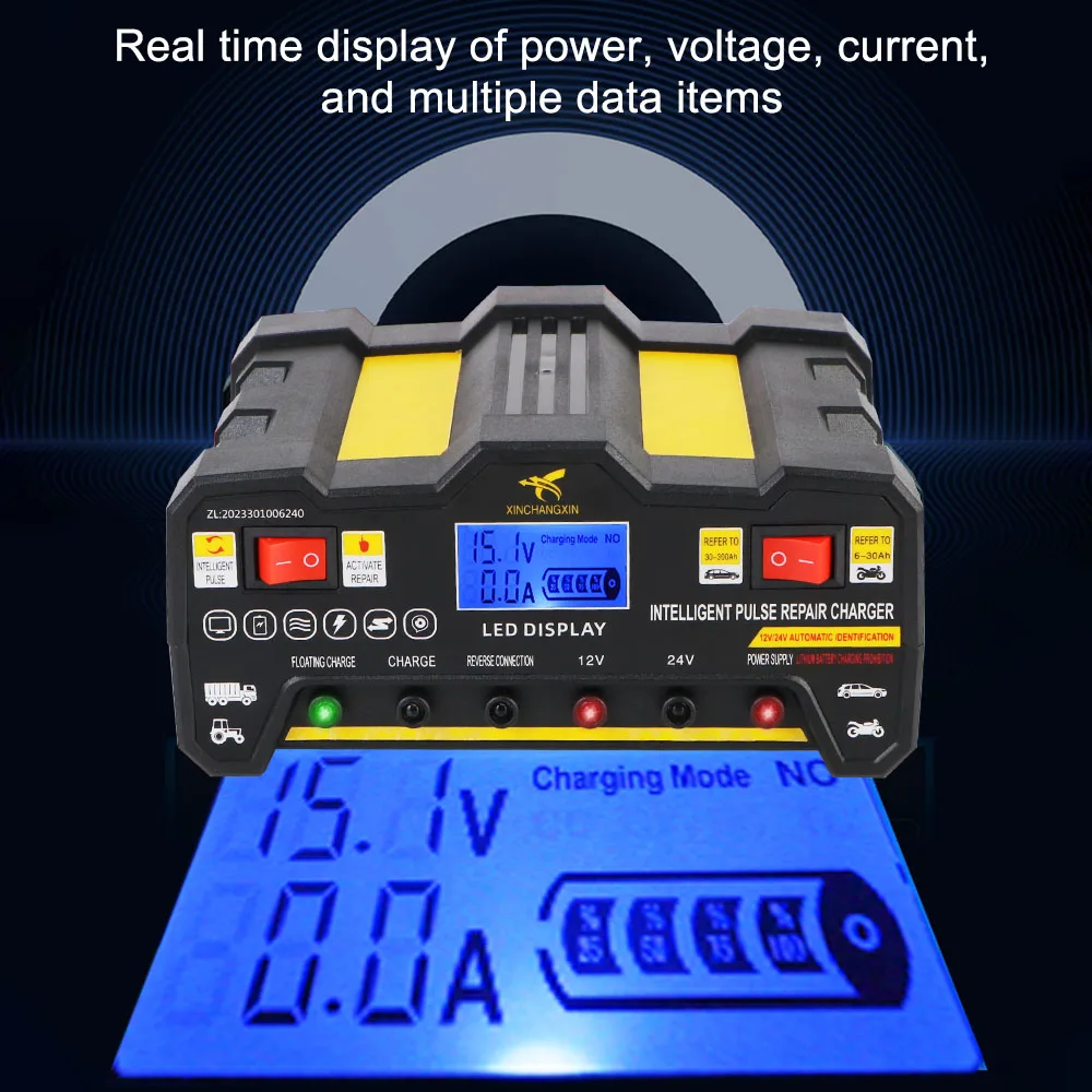 EU Plug LCD Display 220W Full Automatic Car Battery Charger Intelligent Pulse Repair Battery Charger 300AH For Wet Dry Lead Acid thumbnail 6