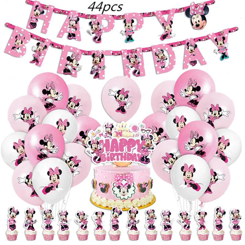 Minnie Birthday Party Decoration Pink Minnie Paper Tableware Set Cups Plate Tablecloth Balloon Banner Gifts Bag Party Supplies thumbnail 3
